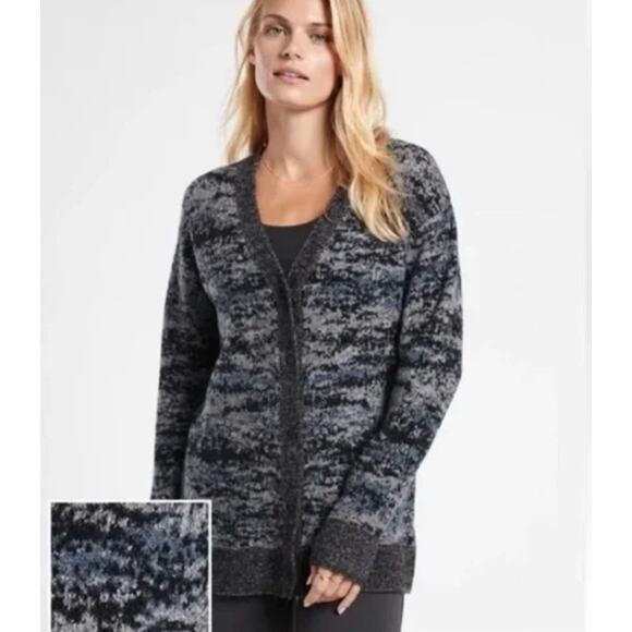 Athleta Westlake Wool Textured Knit Stretch Button Cardigan Sweater Fog Camo‎ S - Picture 1 of 9